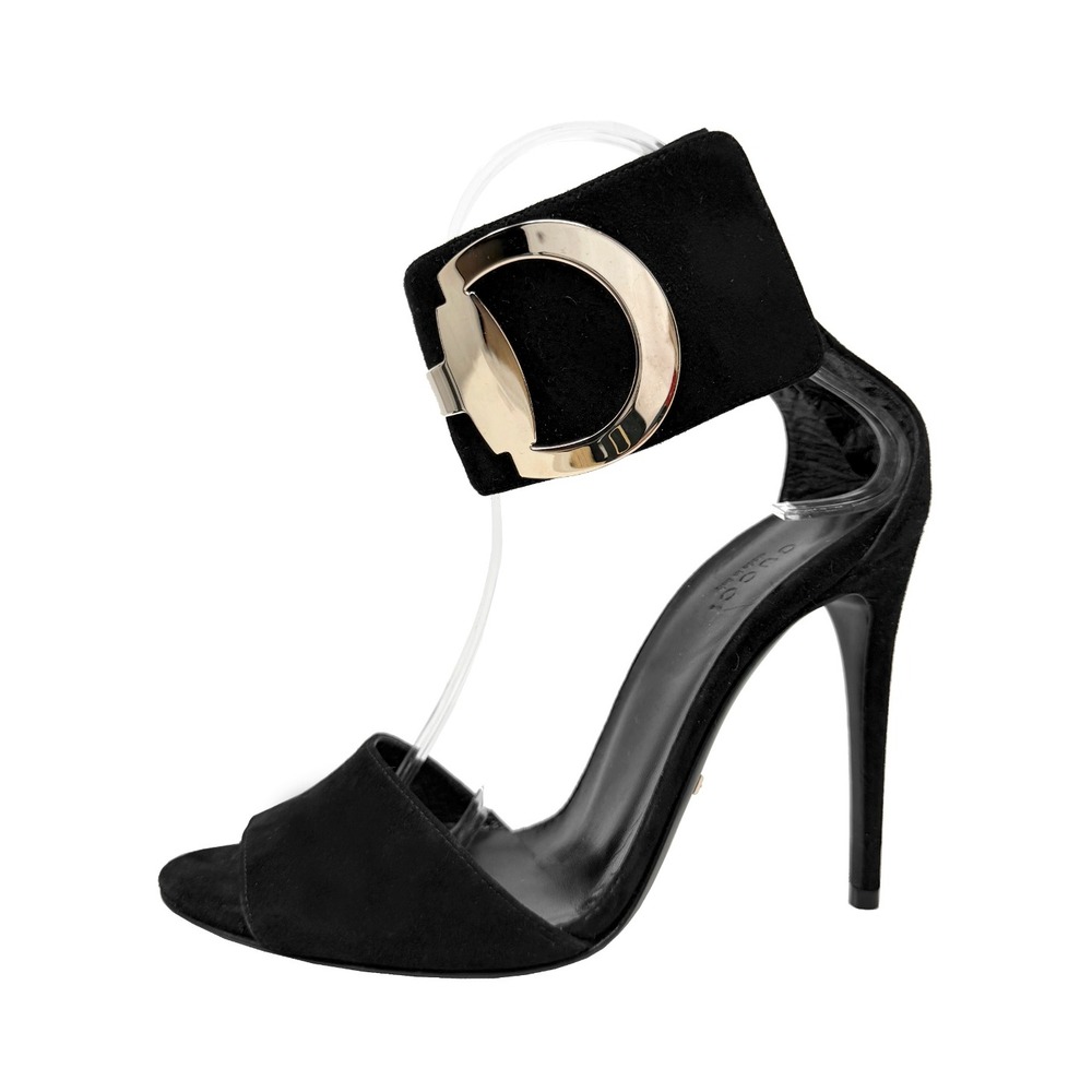 Gucci Black Suede Strappy Heels Ankle Strap Sandals‎ 37